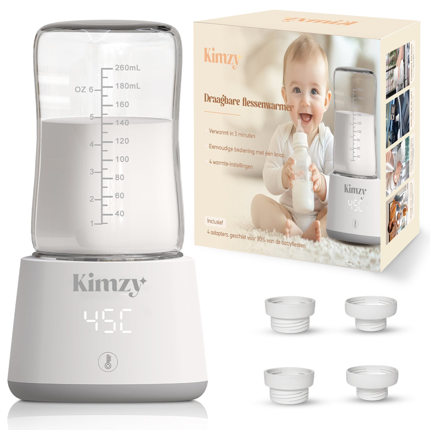 Kimzy® Flessenwarmer voor Onderweg – Wit