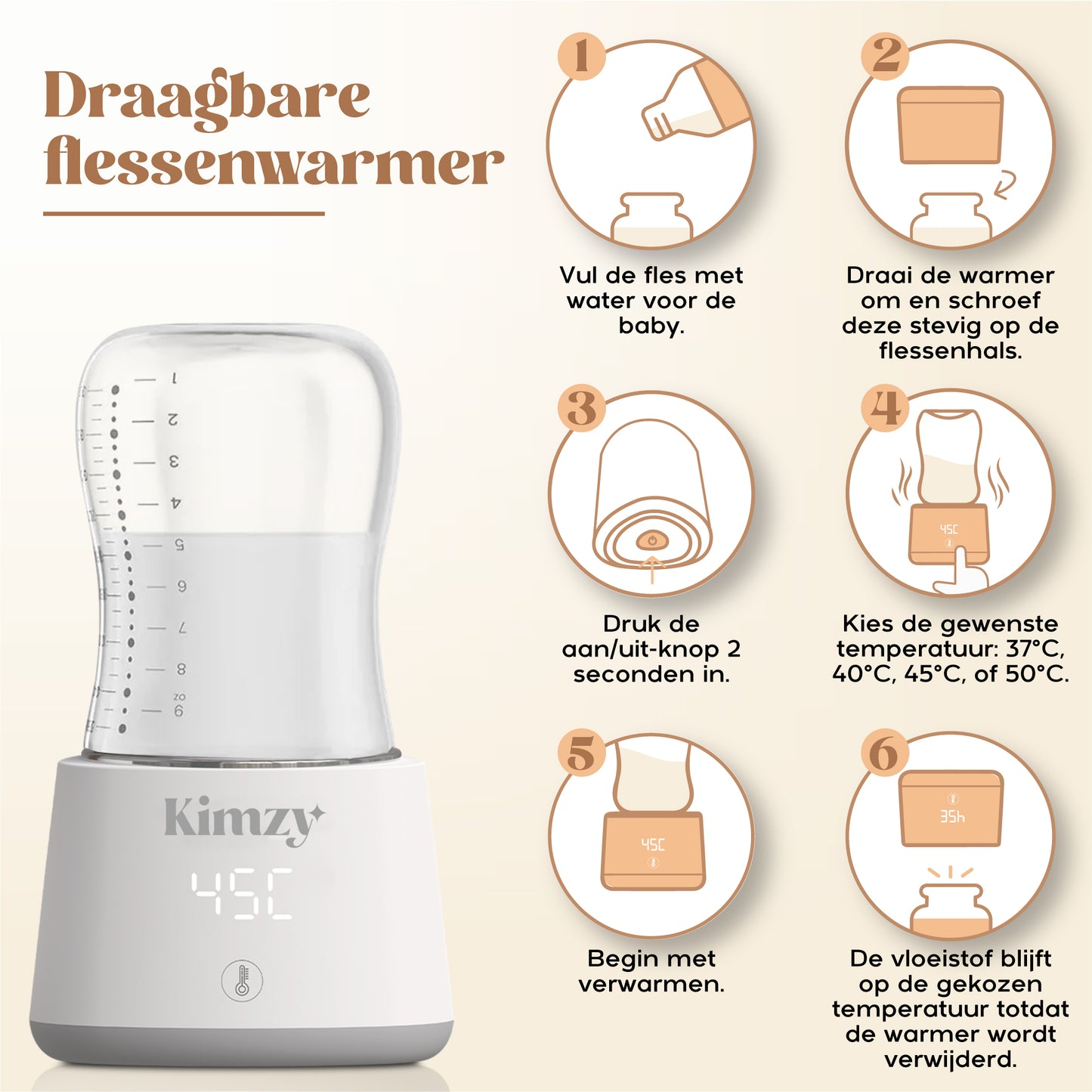 Kimzy® Flessenwarmer voor Onderweg – Wit
